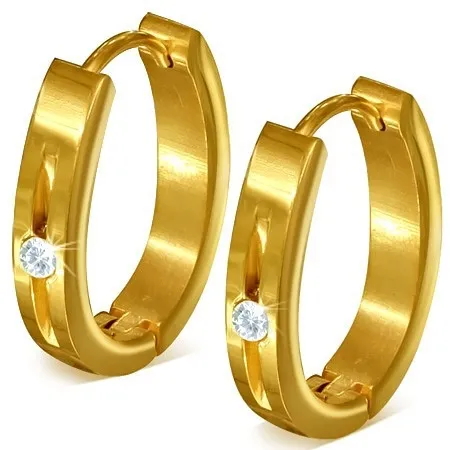 Náušnice z ocele - lesklé podkovičky zlatej farby, zárez so zirkónom