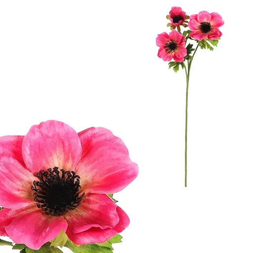 Umelá kvetina Sasanka, 3 kvety, tmavoružová, 15 x 15 x 55 cm