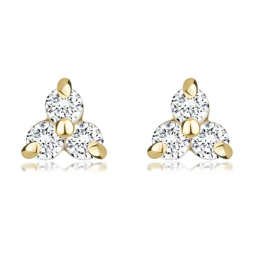 Náušnice zo žltého 585 zlata - trojlístok z okrúhlych briliantov, puzetky