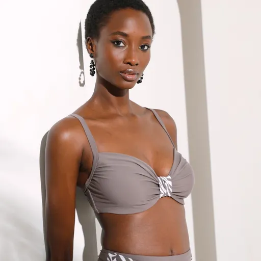 Plavková jednofarebná vystužená podprsenka s nariasením so vzorom Zebra, s kosticami