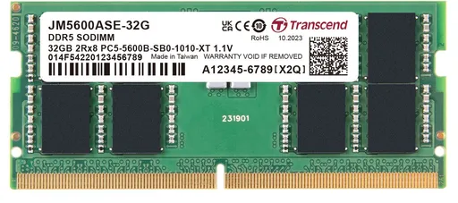 Transcend pamäť 32GB DDR5 5600 SODIMM (JetRam) 2Rx8 2Gx16 CL46 1.1V