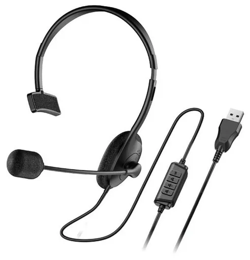 Genius HS-100U Headset, náhlavný, na jedno ucho, drôtový, s mikrofónom, ovládanie hlasitosti, USB, čierny