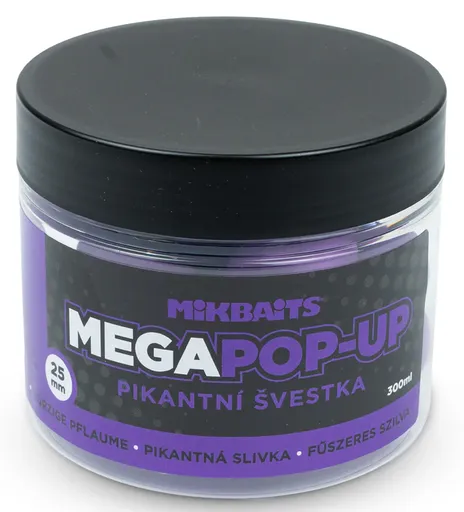 Mikbaits mega plávajúce fluo boilie pikantná slivka 300 ml 25 mm
