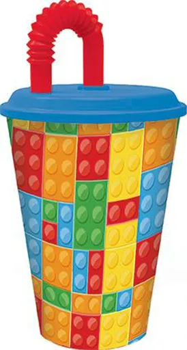 STOR Plastový téglik so slamkou 430ml kocky