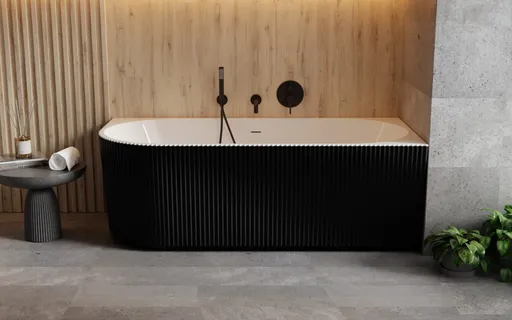 BESCO - Voľne stojaca vaňa DENAYA čierna/biela, sifón so štrbinovým prepadom - Farba - Čierna / biela, Farba sifónu - Chróm, Rozmer vane - 150 × 75 cm, Spôsob prevedenia - Pravé VANDENA150BWP