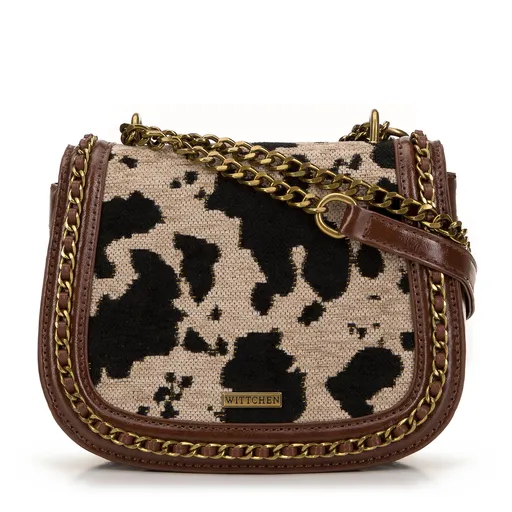 Listová kabelka v zvieracom vzore s retiazkovým lemom hnedá