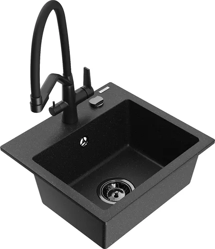 MEXEN/S MEXEN/S - Milo granitový drez 1-miska vrátane batérie Duo, čierna/strieborná metalík 6505-73-671701-70-B