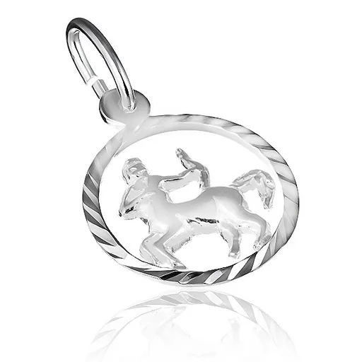 Strieborný prívesok 925 - znamenie strelec v lesklom kruhu