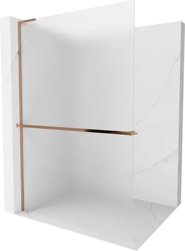 MEXEN/S - Kioto+ L Sprchová zástena WALK-IN s poličkou a držiakom uterákov 80 x 200, dekor, ružové zlato 800-080-123-60-30