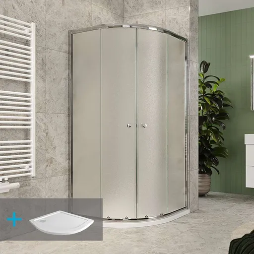 MEREO Mereo Sprchový set z Kory Lite, štvrťkruh, 90 cm, chróm ALU, sklo Grape a nízké SMC vaničky CK35131ZN