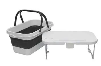 PLATINET KEMPINGOVÝ PIKNIKOVÝ KOŠÍK 47X29X23,5 CM, 16L, SKLADACÍ, S VEKOM 2V 1 / STÔL BIELA-ŠEDÁ