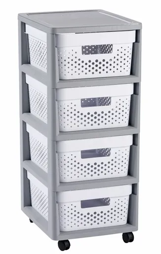 CURVER Zásuvkový regál INFINITY DOTS 4x11L | sivá / biela