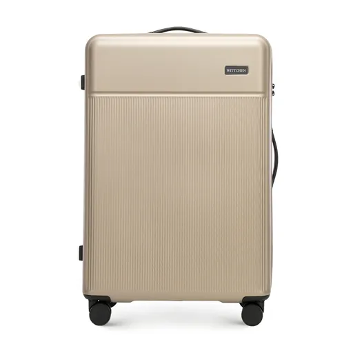 Veľký kufor vyrobený z ABS s viditeľnými pruhmi, béžový 56-3A-803-88