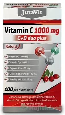 Jutavit Vitamín C 1000 mg + D3 2000 IU duo plus so zinkom bioflavonoidmi a šípkami 100 tabliet