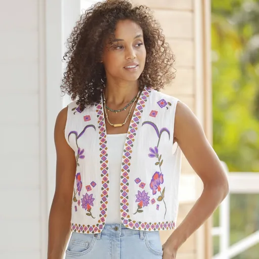 Mušelínová vesta s folkovou výšivkou