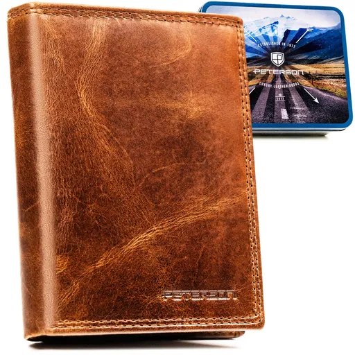Pánska kožená peňaženka v hnedej farbe s RFID, bez vonkajšieho zapínania - Peterson
