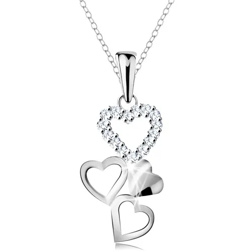 Náhrdelník zo striebra 925, prívesok - štyri spojené srdiečka, číre zirkóny