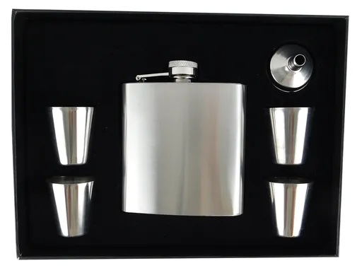 MAKRO - Fľaša nerezová 210ml a 4 poháriky s lievikom