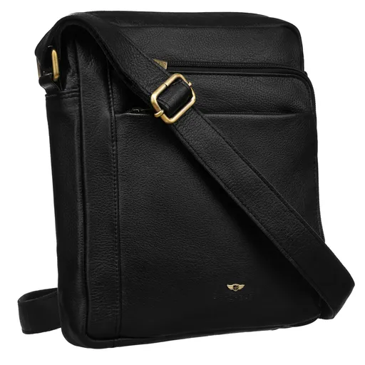 Čierna kožená pánska messenger taška s pevnými zipsami - Peterson