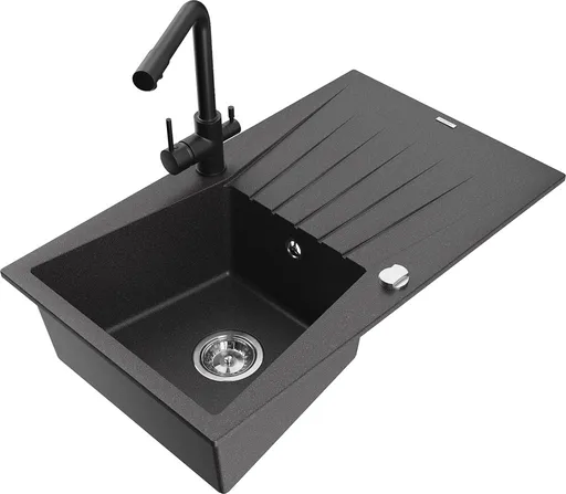 MEXEN/S MEXEN/S - Cesar granitový drez s odkvapkávačom vrátane batérie Duero, čierna kropenatá 6514-76-671600-70