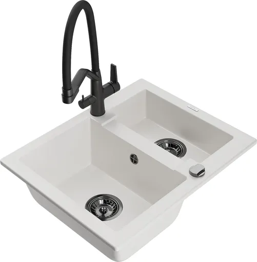 MEXEN/S MEXEN/S - Carlos granitový drez 1.5 vrátane batérie Duo, biela 6518-20-671701-70-B