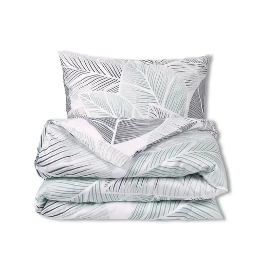Matex Saténové povlečení Sivé listy, 140 x 200 cm, 70 x 90 cm