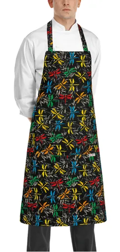 EGOCHEF Kuchárska zástera EGOchef ku krku s vreckom - vzor vážky