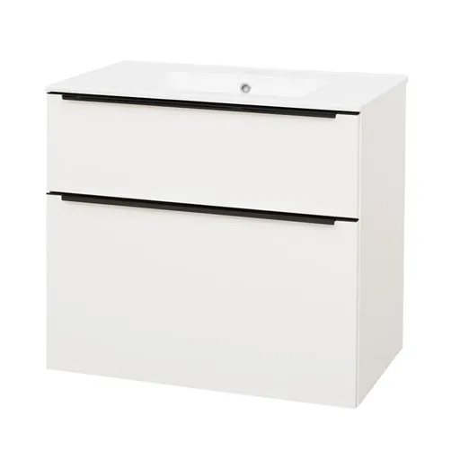 Mereo Mailo, kúpeľňová skrinka s keramickým umývadlom 81 cm, biela mat, čierne madlo CN541B