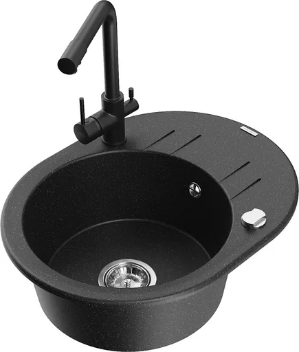 MEXEN/S MEXEN/S - Kevin granitový drez s odkvapkávačom vrátane batérie Duero, čierna/srebrny metalik 6517-73-671600-70