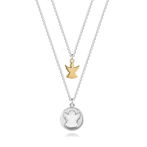 Dva náhrdelníky zo striebra 925 - kruh s výrezom anjela a anjelik medenej farby