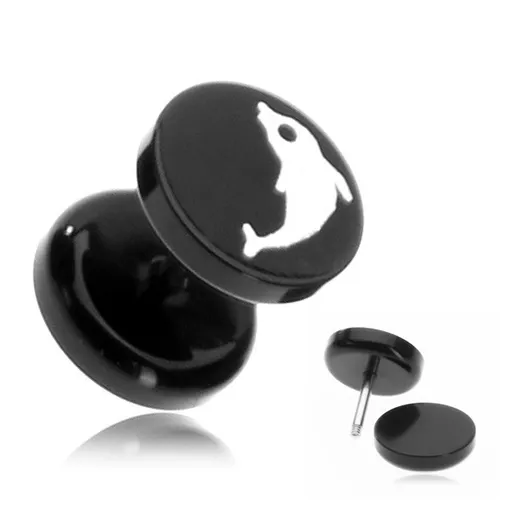 Falošný akrylový plug - delfín na čiernom koliesku