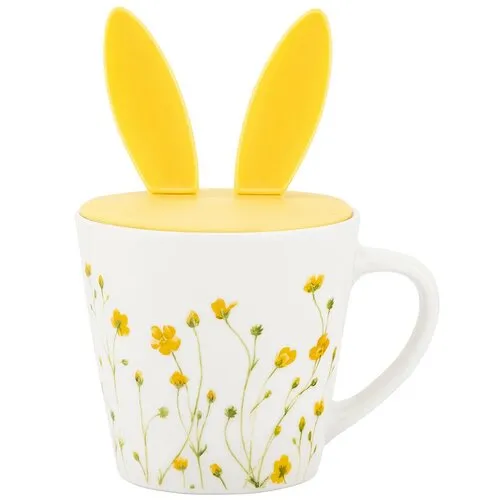 Altom Porcelánový hrnček Marigolds so silikónovým viečkom, 330 ml