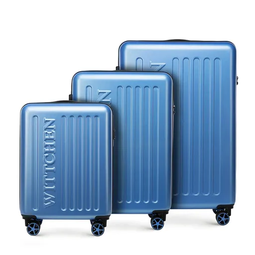 Sada kufrov z ABS s reliéfnym logom, nevädzovo modrá 56-3A-50S-77