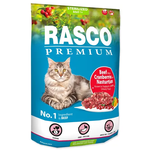 Rasco Premium Cat Sterilized hovädzie s brusnicami kapucínkou 0,4 kg