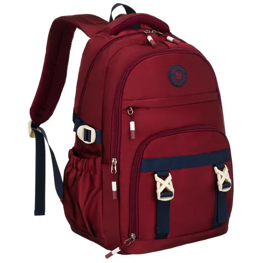 Bordový školský batoh z odolného polyesteru s priehradkou na notebook a kompresnými pásmi - Peterson