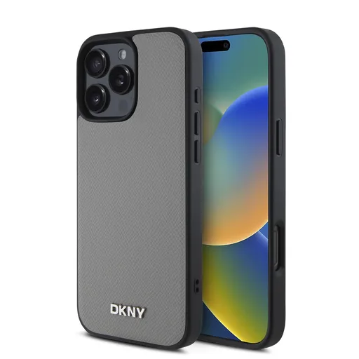 DKNY PU LEATHER SILVER Ochranný kryt Apple iPhone 16 Pro Max šedý