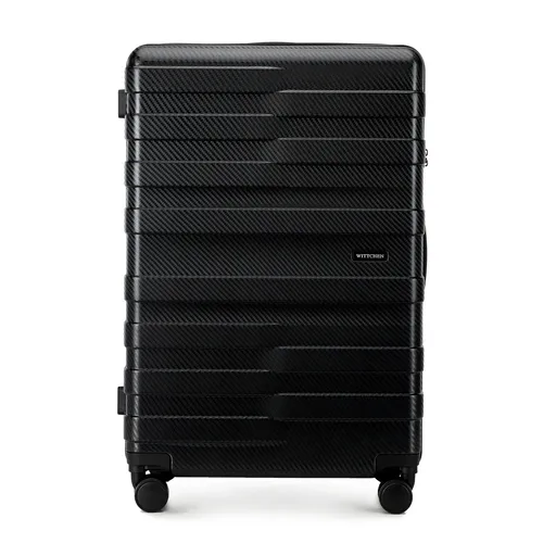 Veľký polykarbonátový kufor s vodorovnými pruhmi, čierny 56-3P-583-10