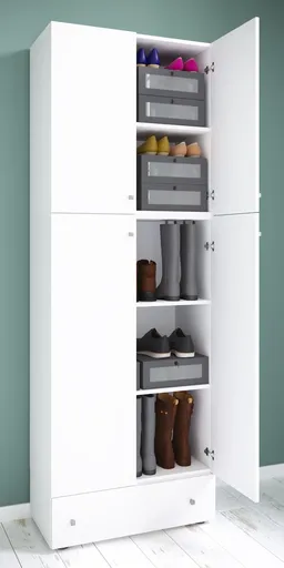 VCM Botník Lona XXL s otočnými dvířky se zásuvkou, bílá