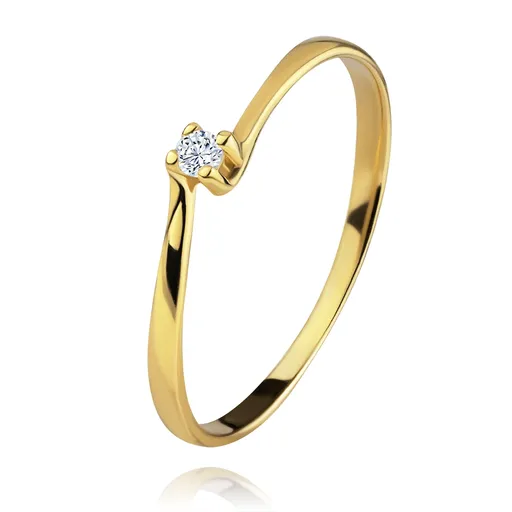 Briliantový prsteň zo žltého 14K zlata - diamant v kotlíku medzi zúženými ramenami - Veľkosť: 54 mm