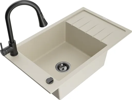 MEXEN/S MEXEN/S - Elias granitový drez 1 s odkvapkávačom vrátane batérie Elia, biela 6511-69-670101-70