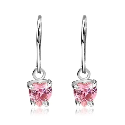 Náušničky zo striebra 925 - ružové zirkónové srdiečka na háčiku, 5 mm