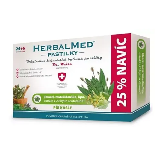 DR. WEISS Herbalmed skorocel + materina dúška + lipa + vitamín C 24+6 pastiliek