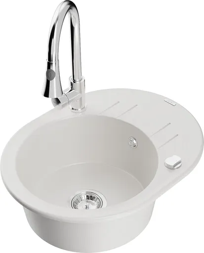 MEXEN/S MEXEN/S - Kevin granitový drez 1 s odkvapkávačom vrátane batérie Elia, biela 6517-20-670101-00