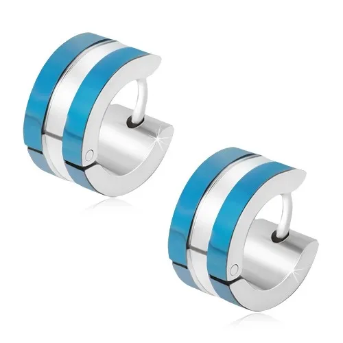 Náušnice z chirurgickej ocele, pásy modrej a striebornej farby