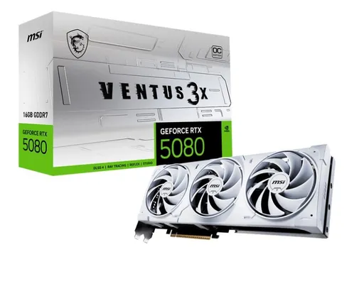 MSI VGA NVIDIA GeForce RTX 5080 16G VENTUS 3X OC WHITE, RTX 5080, 16GB GDDR7, 3xDP, 1xHDMI