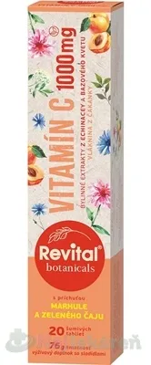 Revital Botanicals Vitamín C 1000 mg s bylinnými extraktmi s príchuťou marhule a zeleného čaju 20 šumivých tabliet