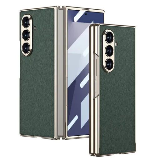 GKK LEATHER Kryt so sklom pre Samsung Galaxy Z Fold7 5G GREEN