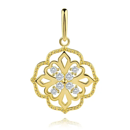 Zlatý prívesok 9K ornamentálny kvet s čírymi zirkónmi