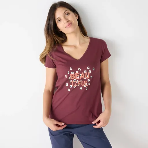 Pyžamové tričko s krátkymi rukávmi a stredovou potlačou Beautiful