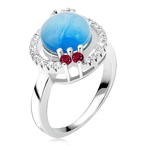 Prsteň zo striebra 925 - zirkónová obruč, akvamarínový kamienok - Veľkosť: 57 mm